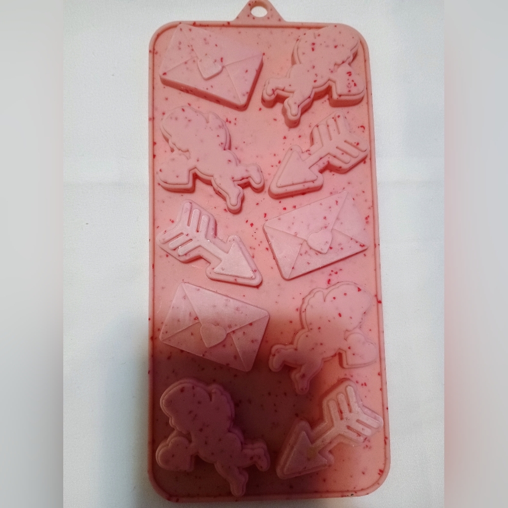 Valentine Pink Silicone Mold with Cupid and Arrow Designs